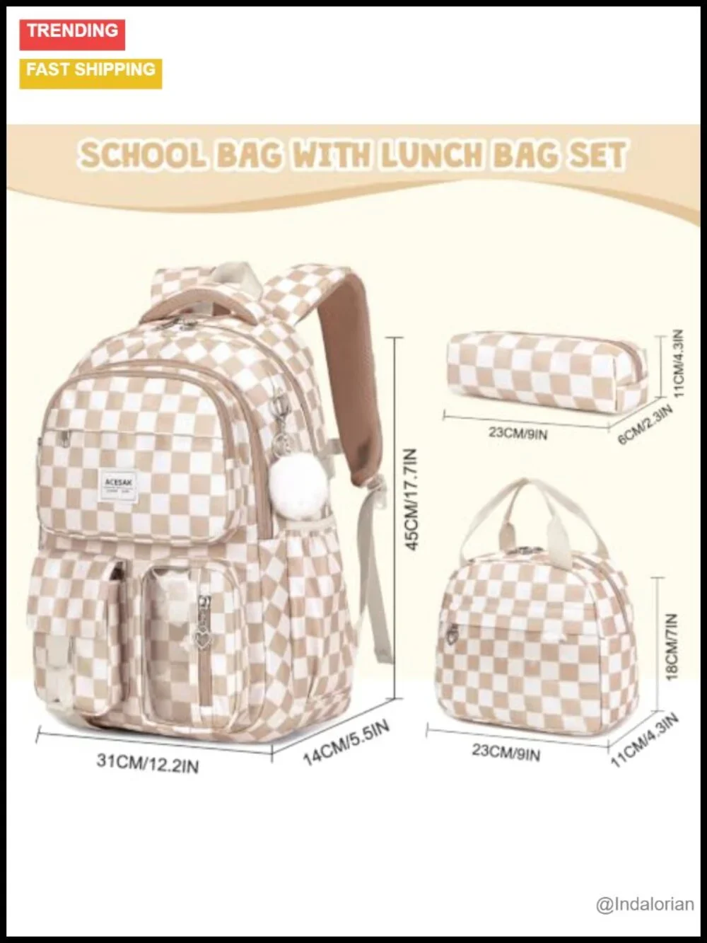 3-in-1 Backpack Set with Lunch Bag & Pencil Pouch, Laptop Backpack for School,